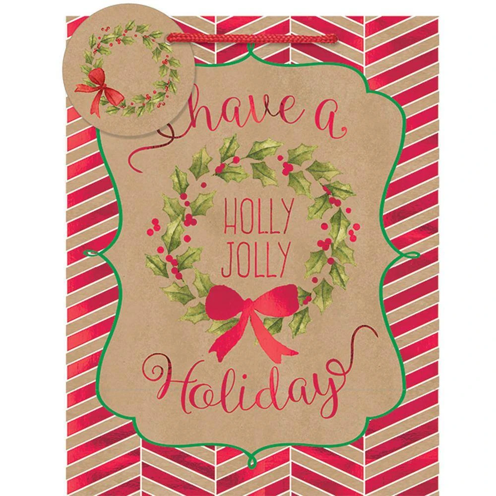 AMSCAN 9 In. X 7 In. X 4 In. Holly Jolly Holiday Kraft Hot Stamped Bags (18-Pack) 3 AMSCAN 9 In. X 7 In. X 4 In. Holly Jolly Holiday Kraft Hot Stamped Bags (18-Pack)