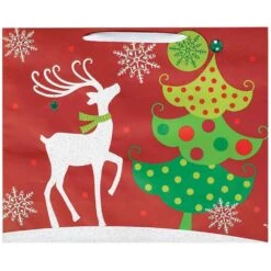 AMSCAN 13.25 In. X 16.25 In. X 5 In. Contemporary Reindeer Bags With Glitter (10-Pack)