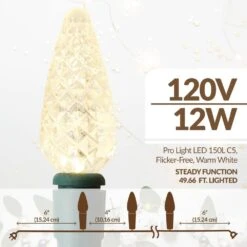 49.66 Ft. 150-Light LED Warm White Christmas String Light, Indoor/Outdoor C5 Lights With Continuous-On Technology 11 49.66 Ft. 150-Light LED Warm White Christmas String Light, Indoor/Outdoor C5 Lights With Continuous-On Technology -Christmas Decor Shop aurio lighting christmas novelty lights plcl150 c5 ww 4f 1000