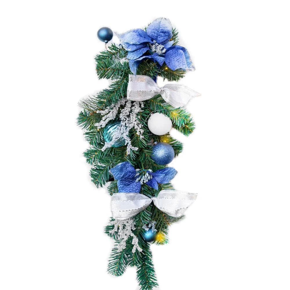 2.3 Ft. Christmas Teardrop Swag Pre-Lit Wreath Artificial Christmas Garland Xmas Hanging Door (Set Of 2) 3 2.3 Ft. Christmas Teardrop Swag Pre-Lit Wreath Artificial Christmas Garland Xmas Hanging Door (Set Of 2)