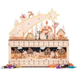 Best Choice Products 17 In. Wood LED Christmas Shooting Star Advent Calendar