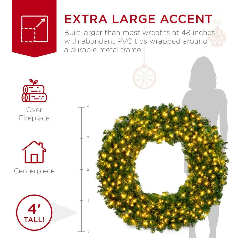 Best Choice Products 48 In. Pre-Lit LED Spruce Artificial Christmas Wreath With 200-Lights 6 Best Choice Products 48 In. Pre-Lit LED Spruce Artificial Christmas Wreath With 200-Lights - Image 4