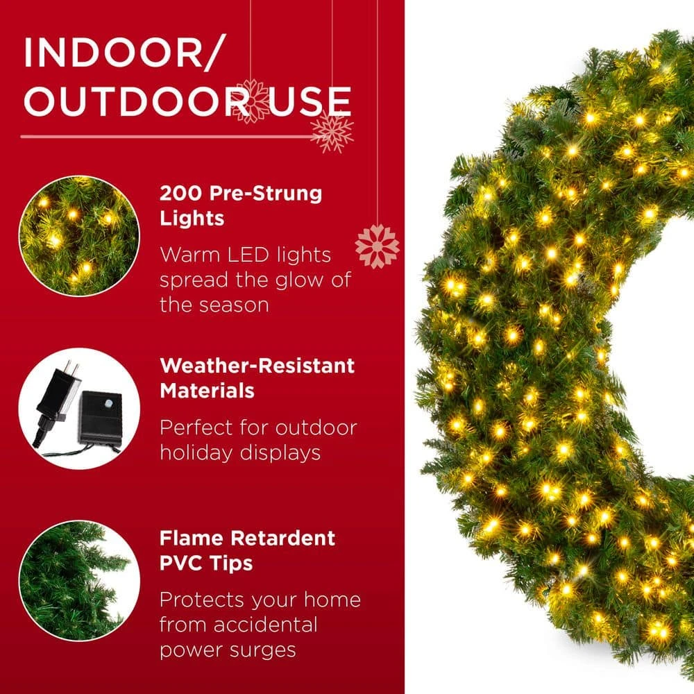 Best Choice Products 48 In. Pre-Lit LED Spruce Artificial Christmas Wreath With 200-Lights 7 Best Choice Products 48 In. Pre-Lit LED Spruce Artificial Christmas Wreath With 200-Lights - Image 5
