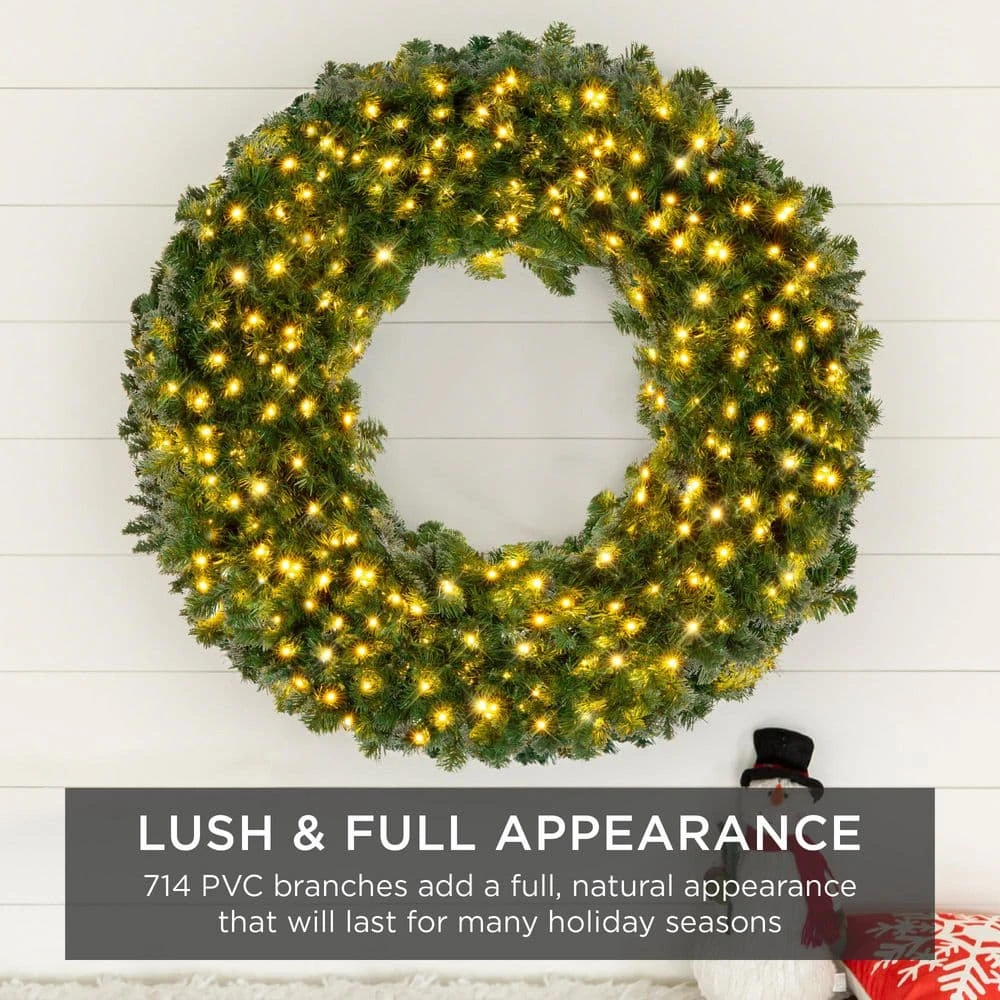 Best Choice Products 48 In. Pre-Lit LED Spruce Artificial Christmas Wreath With 200-Lights 9 Best Choice Products 48 In. Pre-Lit LED Spruce Artificial Christmas Wreath With 200-Lights - Image 7