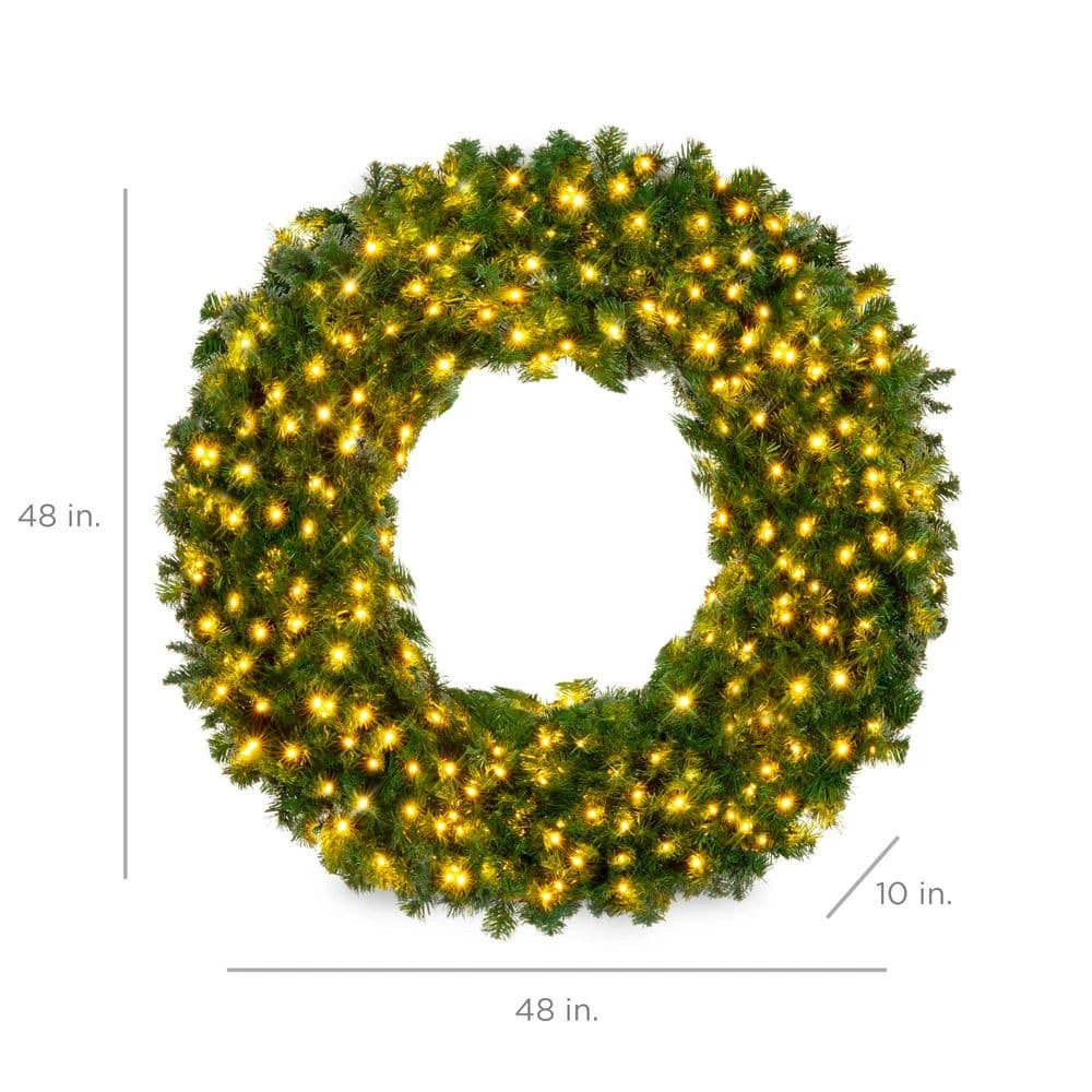 Best Choice Products 48 In. Pre-Lit LED Spruce Artificial Christmas Wreath With 200-Lights 4 Best Choice Products 48 In. Pre-Lit LED Spruce Artificial Christmas Wreath With 200-Lights - Image 2