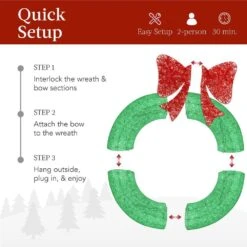 Best Choice Products 30 In. Pre-Lit LED Metal Outdoor Artificial Christmas Wreath With 100 Lights And Green/Red Bow -Christmas Decor Shop best choice products christmas wreaths sky8134 1f 1000