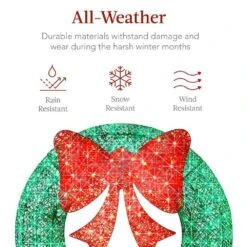 Best Choice Products 30 In. Pre-Lit LED Metal Outdoor Artificial Christmas Wreath With 100 Lights And Green/Red Bow -Christmas Decor Shop best choice products christmas wreaths sky8134 44 1000