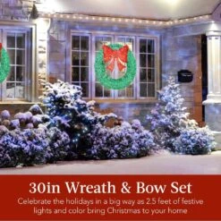 Best Choice Products 30 In. Pre-Lit LED Metal Outdoor Artificial Christmas Wreath With 100 Lights And Green/Red Bow -Christmas Decor Shop best choice products christmas wreaths sky8134 c3 1000