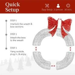 Best Choice Products 30 In. Pre-Lit LED Metal Outdoor Artificial Christmas Wreath With 100 Lights And Silver/Red Bow -Christmas Decor Shop best choice products christmas wreaths sky8137 1f 1000