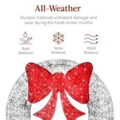 Best Choice Products 30 In. Pre-Lit LED Metal Outdoor Artificial Christmas Wreath With 100 Lights And Silver/Red Bow -Christmas Decor Shop best choice products christmas wreaths sky8137 44 1000