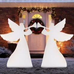 Best Choice Products 3 Ft. White PVC Christmas Angel Holiday Yard Decor (Set Of 2)