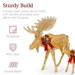 Best Choice Products 60 In. Gold 2-Piece Christmas Moose Family Set With 370 LED Lights -Christmas Decor Shop best choice products christmas yard decorations sky8162 1f 1000
