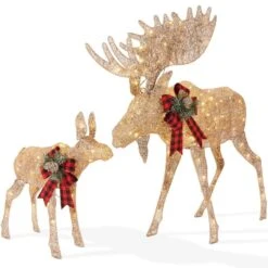 Best Choice Products 60 In. Gold 2-Piece Christmas Moose Family Set With 370 LED Lights -Christmas Decor Shop best choice products christmas yard decorations sky8162 31 1000