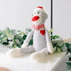 17 In. Holiday Sock Monkey Decoration -Christmas Decor Shop bindle brass christmas figurines bbd 100743 4f 1000