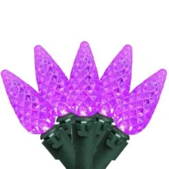 4 In. 70-Count Purple Faceted LED C6 Christmas Lights Bulb Spacing - Green Wire