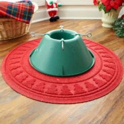 Waterhog Pine 35 In. Round PET Polyester Indoor Outdoor Tree Skirt Solid Red -Christmas Decor Shop bungalow flooring christmas tree skirts 20293653535 31 1000