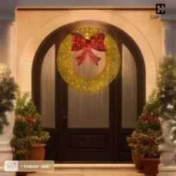 3 Ft. Gold Pre-Lit Foldable Lighted Artificial Christmas Garland With LED Lights And Red Bow -Christmas Decor Shop caphaus christmas garland hdfw chmbt3601 gd hd 4f 1000