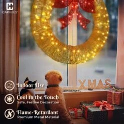 3 Ft. Gold Pre-Lit Foldable Lighted Artificial Christmas Garland With LED Lights And Red Bow -Christmas Decor Shop caphaus christmas garland hdfw chmbt3601 gd hd 66 1000