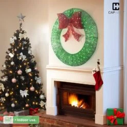 3 Ft. Green Pre-Lit Foldable Lighted Artificial Christmas Garland With LED Lights And Red Bow -Christmas Decor Shop caphaus christmas garland hdfw chmbt3601 gr hd c3 1000
