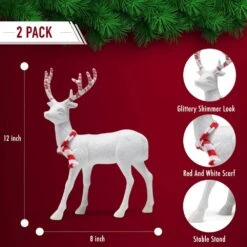 Red And White Peppermint Christmas Reindeer - Holiday White Deer Figurine Statues With Antlers Centerpiece (Pack Of 2) -Christmas Decor Shop christmas centerpieces or 226 44 1000