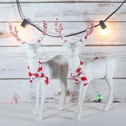 Red And White Peppermint Christmas Reindeer - Holiday White Deer Figurine Statues With Antlers Centerpiece (Pack Of 2) -Christmas Decor Shop christmas centerpieces or 226 4f 1000