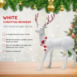 Red And White Peppermint Christmas Reindeer - Holiday White Deer Figurine Statues With Antlers Centerpiece (Pack Of 2) -Christmas Decor Shop christmas centerpieces or 226 fa 1000