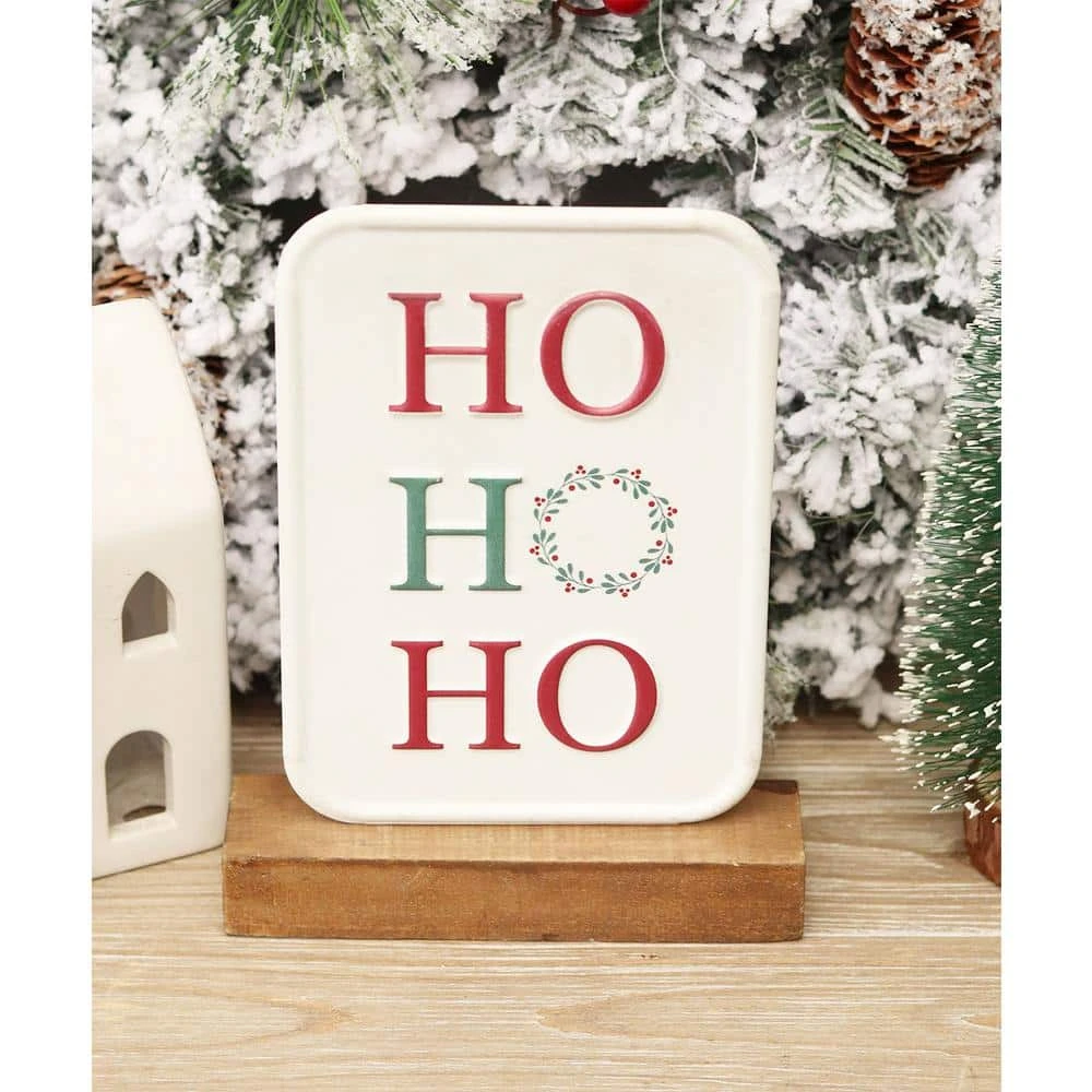 7.8 7 5 In. HO HO HO Christmas Tabletop Metal Sign With Solid Wood Stand 5 7.8 7 5 In. HO HO HO Christmas Tabletop Metal Sign With Solid Wood Stand - Image 3