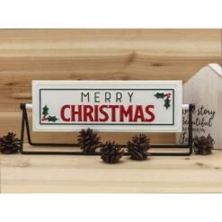 5 In. White Merry Christmas Happy New Year Metal Rotating Tabletop Holiday Sign -Christmas Decor Shop christmas centerpieces uh353 c3 1000