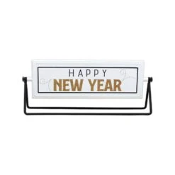 5 In. White Merry Christmas Happy New Year Metal Rotating Tabletop Holiday Sign -Christmas Decor Shop christmas centerpieces uh353 fa 1000