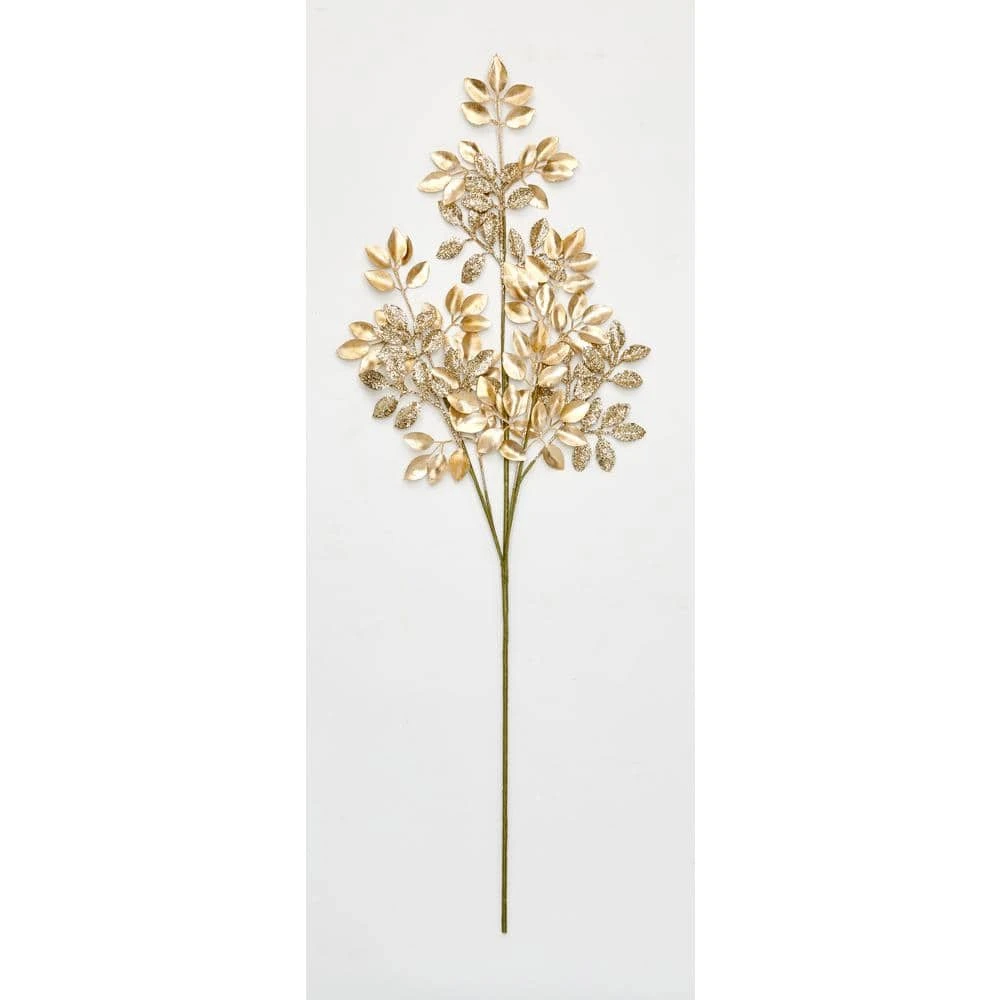 30 In. Glittered Leaves Spray, Gold (Set Of 3) 3 30 In. Glittered Leaves Spray, Gold (Set Of 3)