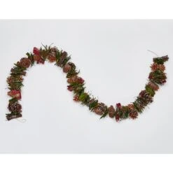 5.5 Ft. Mixed Cones, Green Bay Leaf, Ribbon Twigs Berries Garland