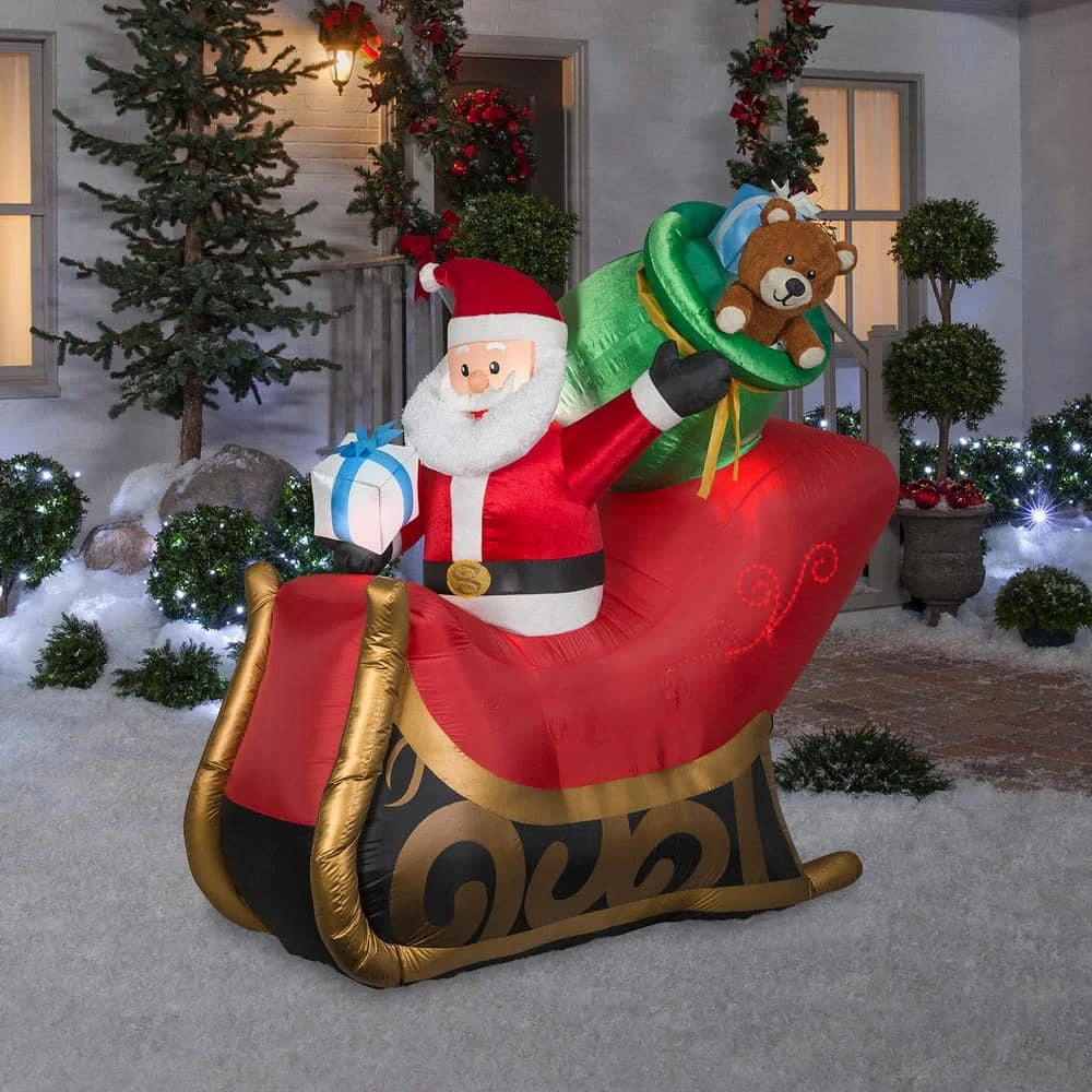 77.95 In. Tall Lightshow Airblown-Mixed Media-Sewn-in Micro LED Santa's Sleigh-LG 4 77.95 In. Tall Lightshow Airblown-Mixed Media-Sewn-in Micro LED Santa's Sleigh-LG - Image 2