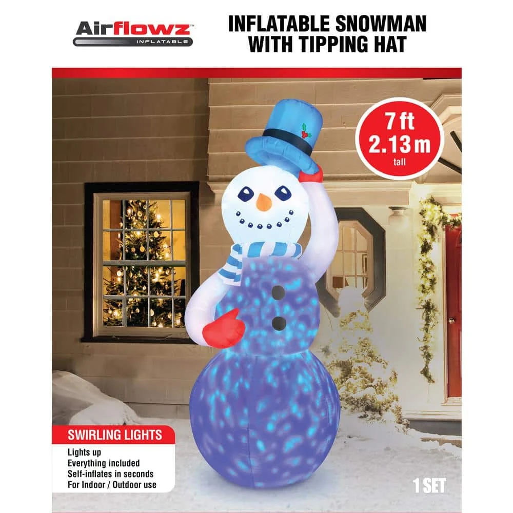 7 Ft. Inflatable Swirling Lights Snowman With Tipping Hat 4 7 Ft. Inflatable Swirling Lights Snowman With Tipping Hat - Image 2
