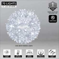6 In. 70-Light LED Cool White Twinkle Starlight Sphere -Christmas Decor Shop christmas novelty lights 76548 e1 1000