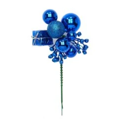 Blue Christmas Ball Gift Berry Ornament Pick (Set Of 12)