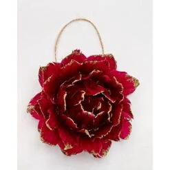 3 In. Glittered Tip Feather Flower Ornament, Burgundy (Set Of 6)