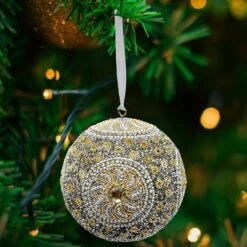 Moon SIlver And Gold Glistening Crystal Flower Handcrafted Globe Christmas Ornament (4-Pack) -Christmas Decor Shop christmas ornament sets holid09814mlt0101 31 1000