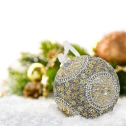 Moon SIlver And Gold Glistening Crystal Flower Handcrafted Globe Christmas Ornament (4-Pack) -Christmas Decor Shop christmas ornament sets holid09814mlt0101 d4 1000