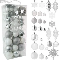 Christmas Snowflake Ball Ornaments - Christmas Hanging Snowflake And Ball Ornament Assortment Set With Hooks