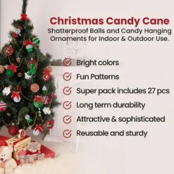 Candycane Christmas Ornament Set - Shatterproof Balls And Hanging Ornaments For Indoor/Outdoor Tree (82-Piece Set) -Christmas Decor Shop christmas ornament sets rd 143 1f 1000