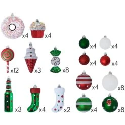 Candycane Christmas Ornament Set - Shatterproof Balls And Hanging Ornaments For Indoor/Outdoor Tree (82-Piece Set) -Christmas Decor Shop christmas ornament sets rd 143 44 1000