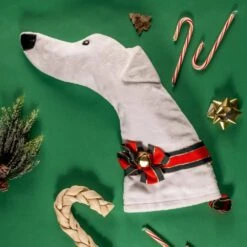 22 In. White Greyhound Dog Faux Fur Christmas Stocking -Christmas Decor Shop christmas stockings hh08 44 1000