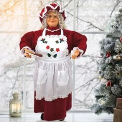 36 In. Christmas Baking Mrs. Claus With Apron, Christmas Cookies, Music And Motion -Christmas Decor Shop christmas time christmas figurines ct mc036 2rd7 44 1000