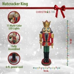 48 In. Red Resin Christmas Nutcracker King Wearing A Crown With LED Light -Christmas Decor Shop christmas time christmas figurines ct rs048nc1 rd1 40 1000