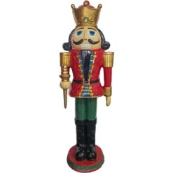 48 In. Red Resin Christmas Nutcracker King Wearing A Crown With LED Light