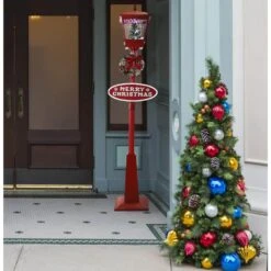 71 In. Red Musical Snowy Street Lamp With Christmas Tree Scene, 2 Signs, Cascading Snow And Holiday Songs 7 71 In. Red Musical Snowy Street Lamp With Christmas Tree Scene, 2 Signs, Cascading Snow And Holiday Songs -Christmas Decor Shop christmas time christmas figurines ct ssl071a rd2 40 1000