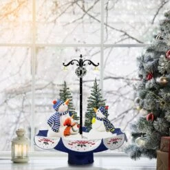 29 In. Christmas Snowy Indoor Snow-Family Scene With Blue Umbrella Base -Christmas Decor Shop christmas time christmas figurines ct ssm029a blu 40 1000