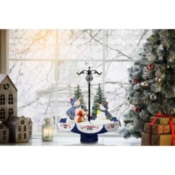 29 In. Christmas Snowy Indoor Snow-Family Scene With Blue Umbrella Base -Christmas Decor Shop christmas time christmas figurines ct ssm029a blu a0 1000