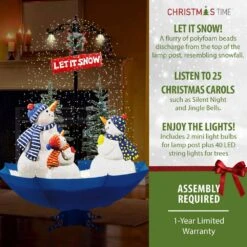 67 In. Christmas Musical Snowy Snow-Family Scene With Blue Umbrella Base -Christmas Decor Shop christmas time christmas figurines ct ssm075a blu e1 1000