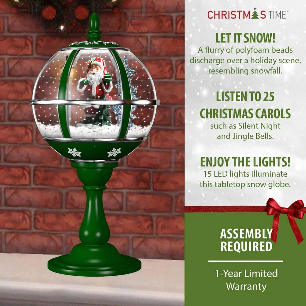 23 In. Christmas Musical Snow Globe With Santa Scene, Cascading Snow And Christmas Carols 4 23 In. Christmas Musical Snow Globe With Santa Scene, Cascading Snow And Christmas Carols - Image 2